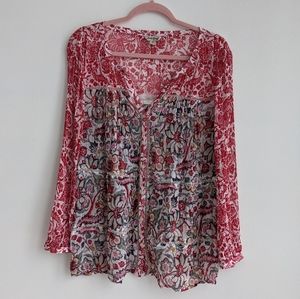 Lucky Brand Button down Paisley crepe blouse